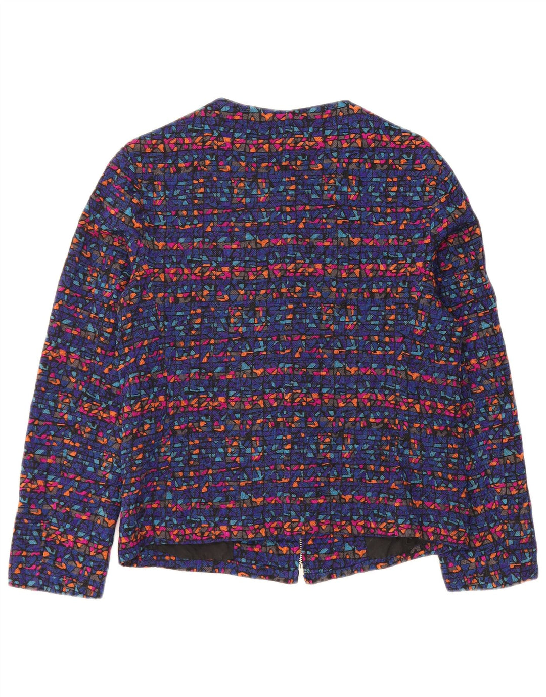 Giacca blazer vintage da donna con zip intera UK 8 piccola blu geometrica
