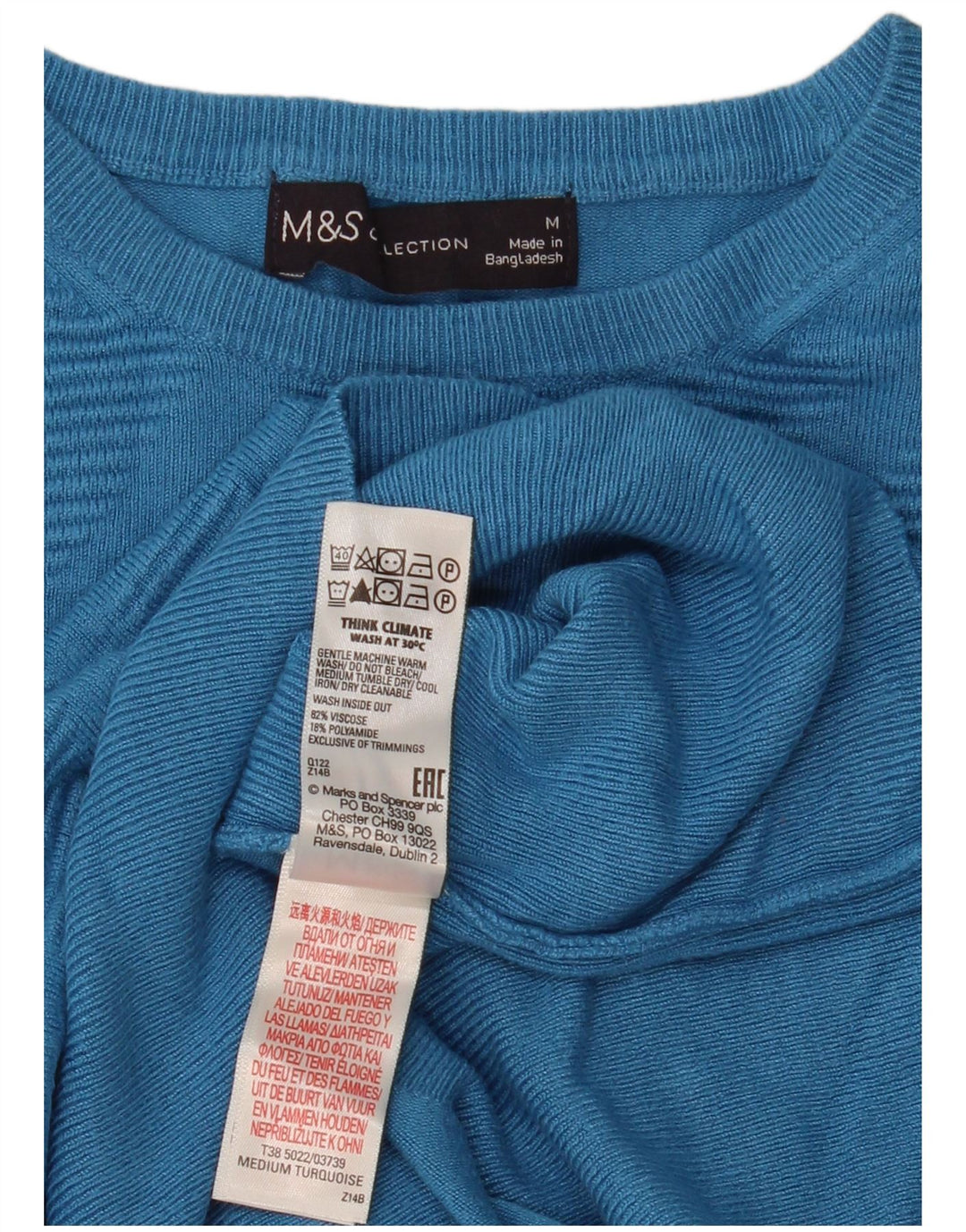Maglione maglione girocollo da donna Marks & Spencer UK 14 Blu medio geometrico