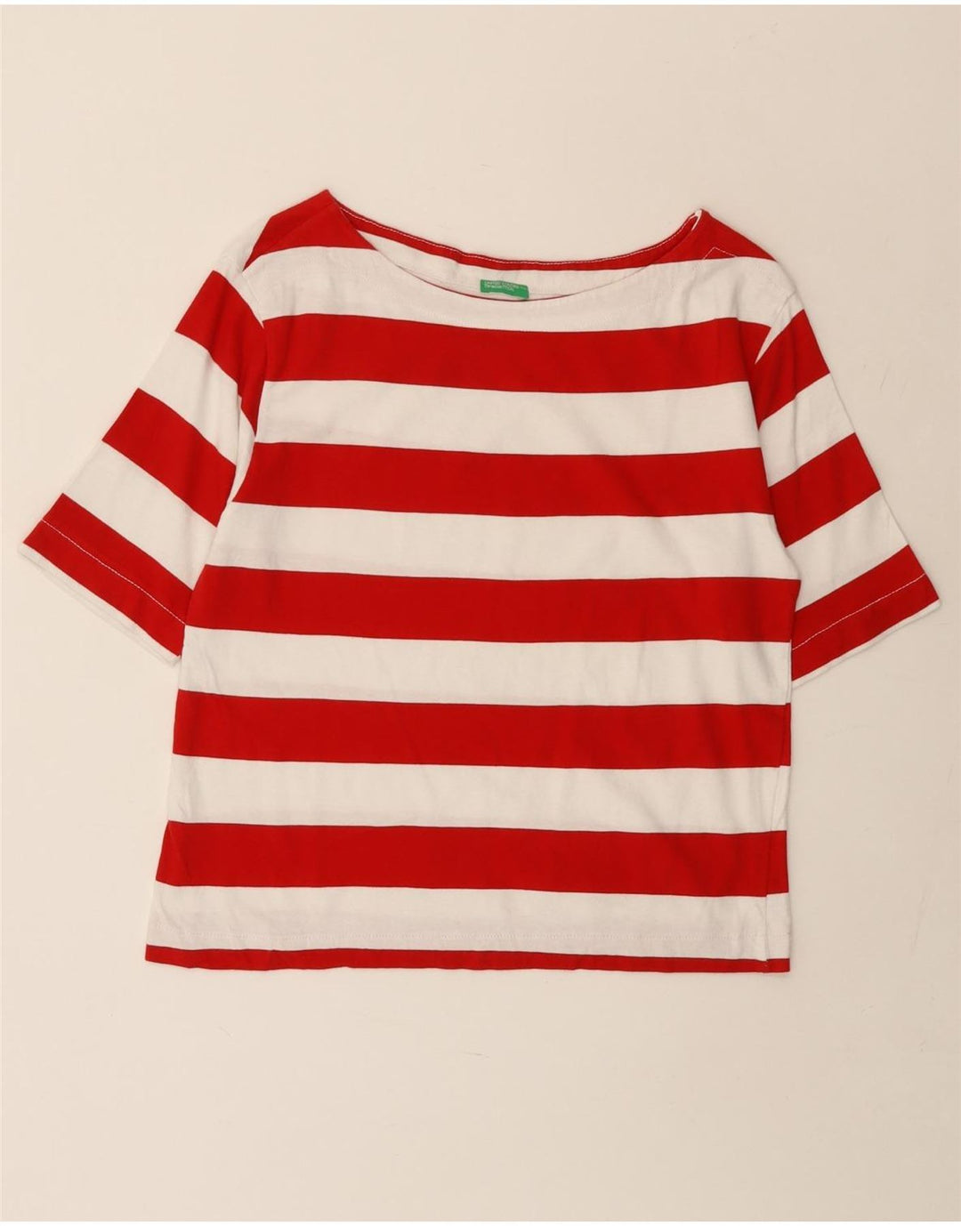 T-shirt corta da donna BENETTON UK 14 a righe rosse medie