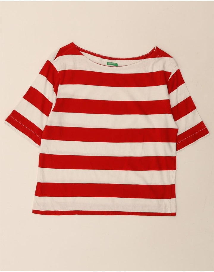 T-shirt corta da donna BENETTON UK 14 a righe rosse medie