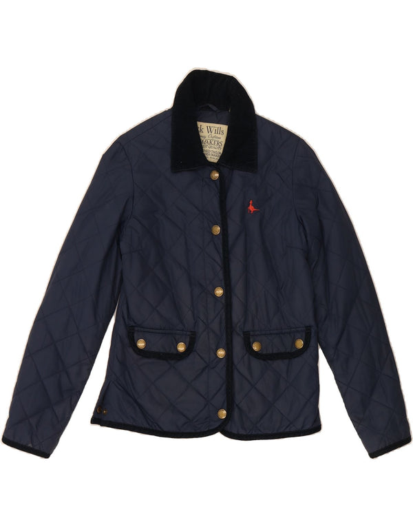 JACK WILLS Womens Quilted Jacket UK 8 Small Navy Blue Nylon