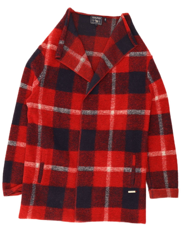 Maglione cardigan lungo da donna Woolrich UK 10 piccolo plaid rosso in lana
