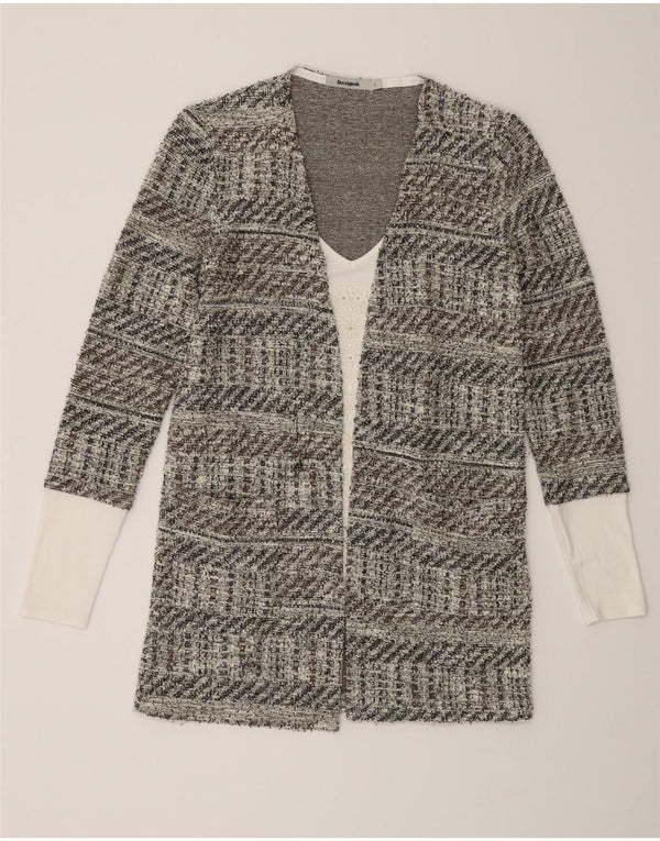 Desigual Womens Open Cardigan Sweater UK 10 Small Grey Striped Cotton