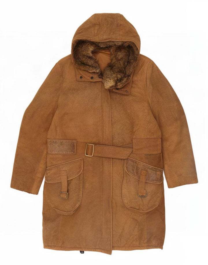Soprabito vintage da donna in pelle scamosciata UK 14 marrone medio