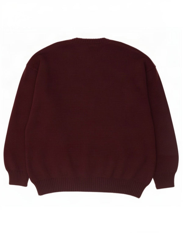 Maglione girocollo da uomo vintage IT 54 XL Acrilico geometrico bordeaux