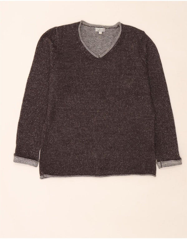 Maglione maglione vintage da donna con scollo a V UK 16 Poliacrilico grande chiazzato grigio