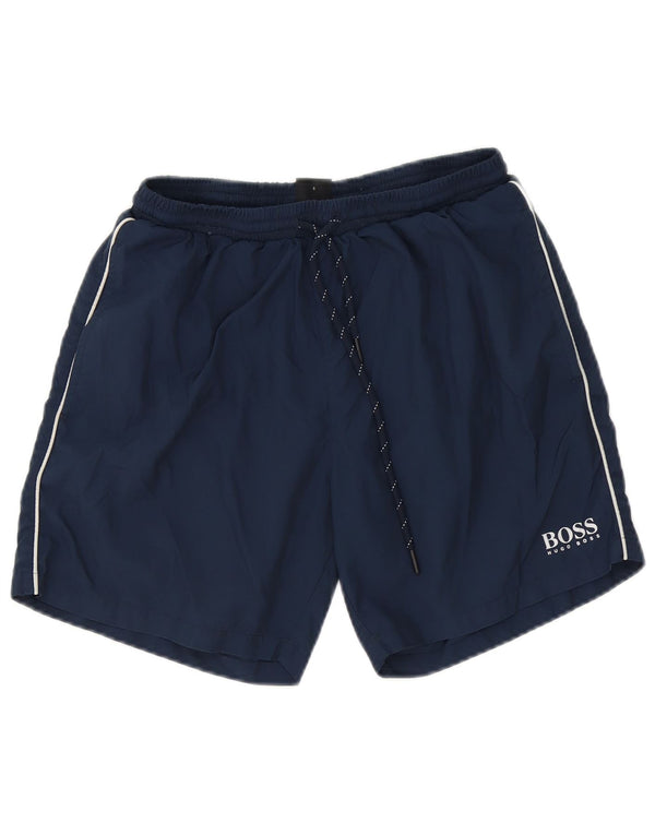 Pantaloncini da bagno da uomo Hugo Boss piccoli in poliestere blu navy