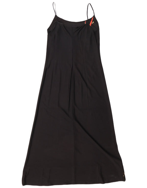 Abito lungo senza maniche con grafica vintage da donna UK 12 medio nero floreale