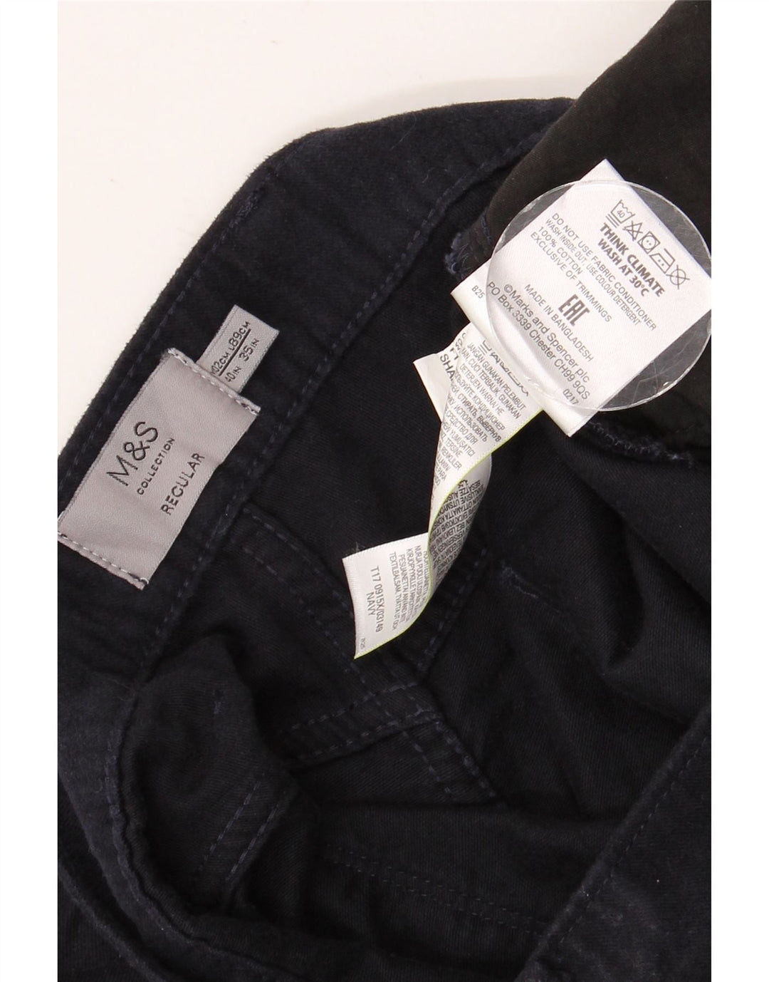 MARKS & SPENCER Jeans dritti da uomo vestibilità regolare W40 L35 cotone blu navy
