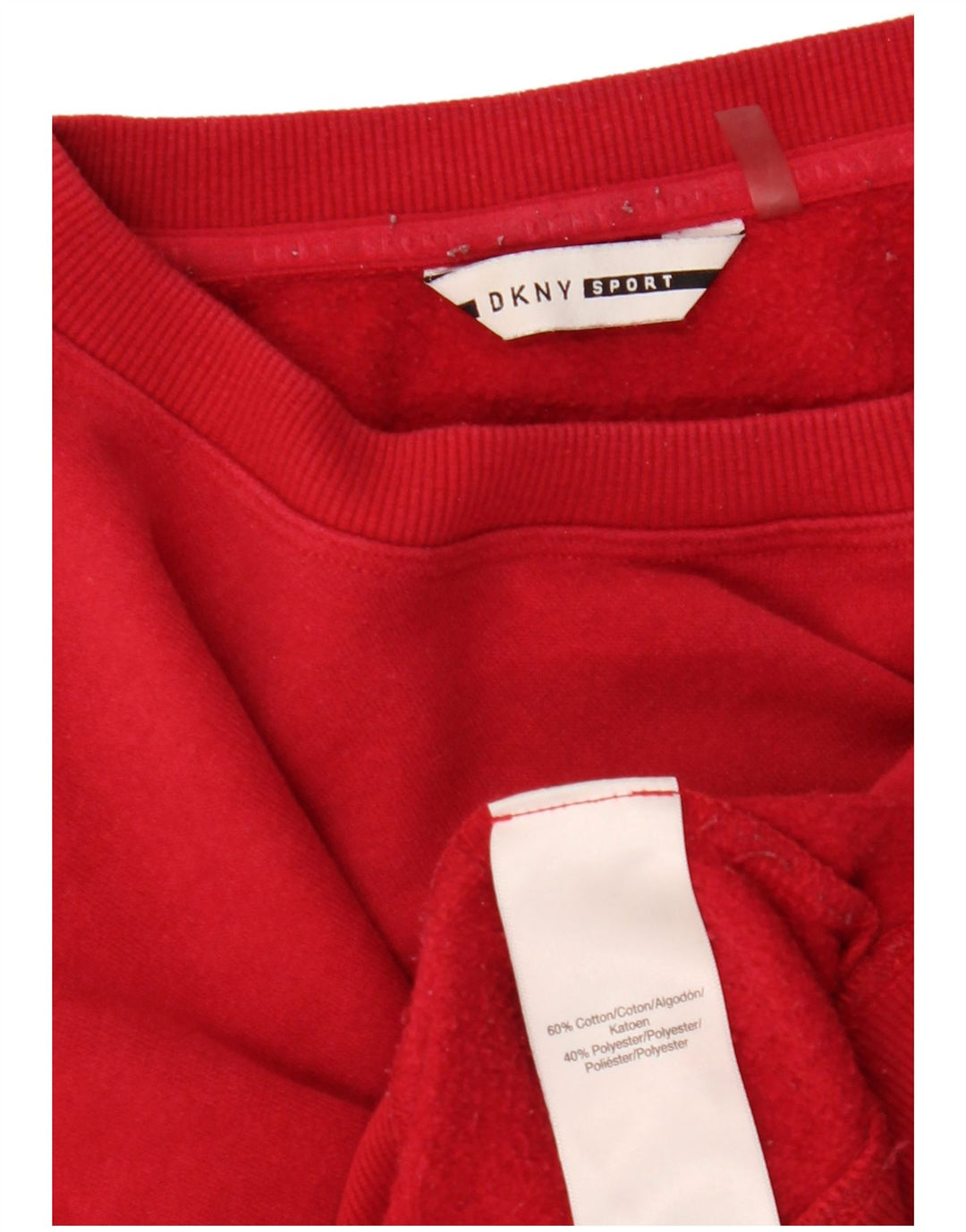 Felpa grafica corta da donna DKNY maglione UK 14 grande cotone rosso
