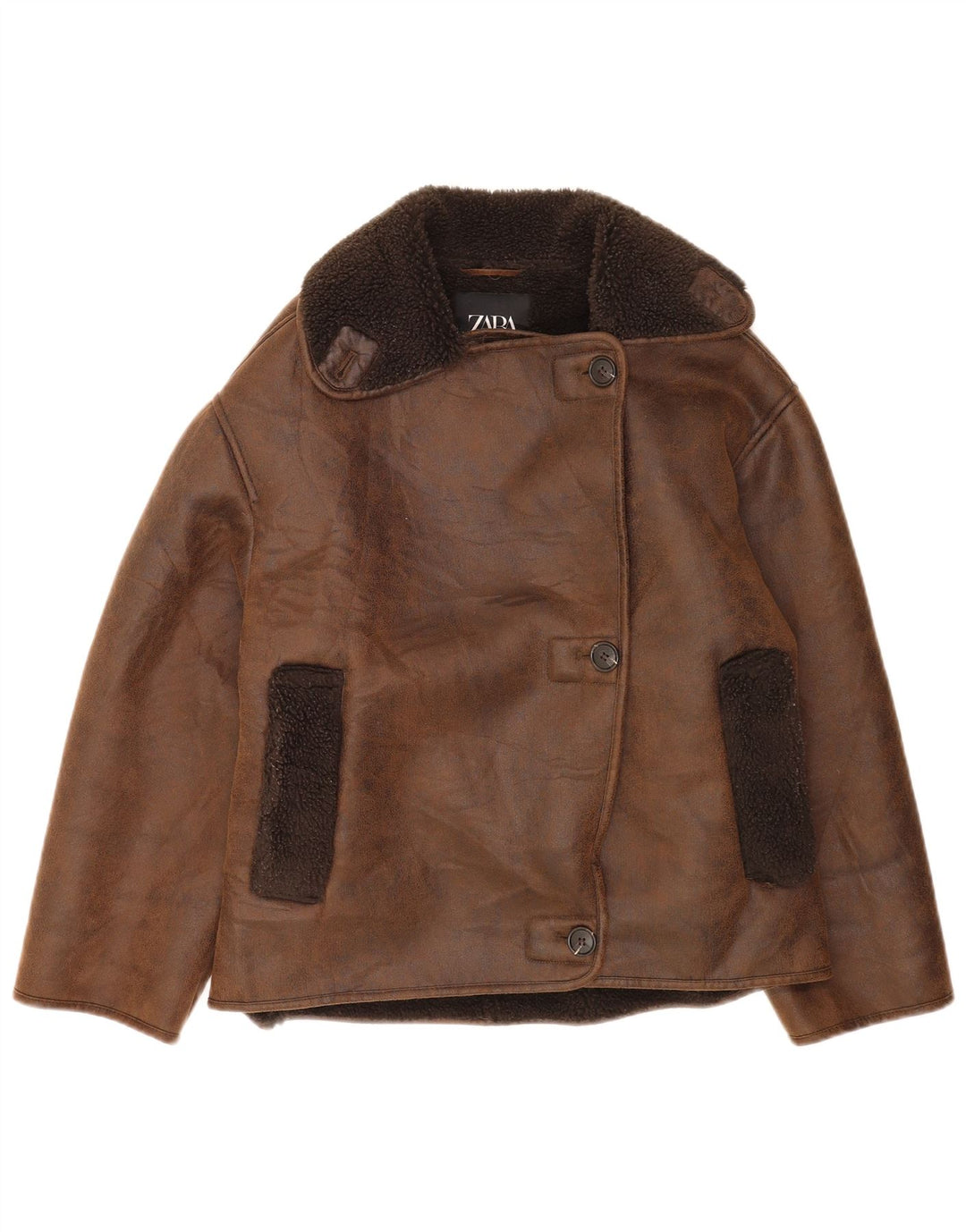 Giacca Sherpa oversize da donna Zara UK 2 2XS Poliestere marrone