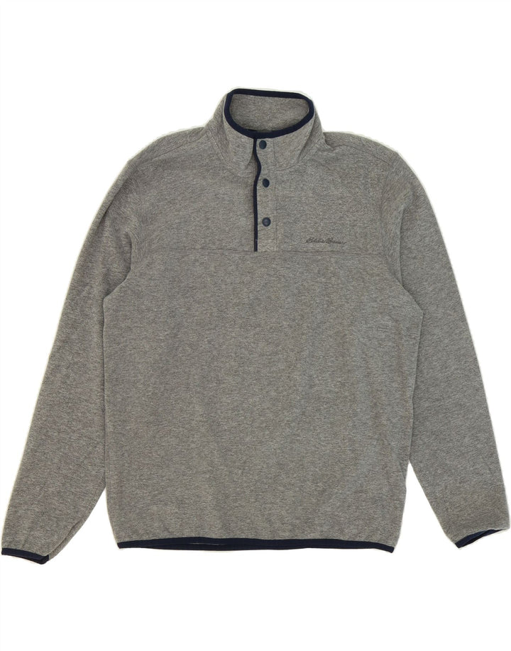 EDDIE BAUER Mens Button Neck Fleece Jumper Medium Grey Polyester Vintage Eddie Bauer and Second-Hand Eddie Bauer from Messina Hembry 