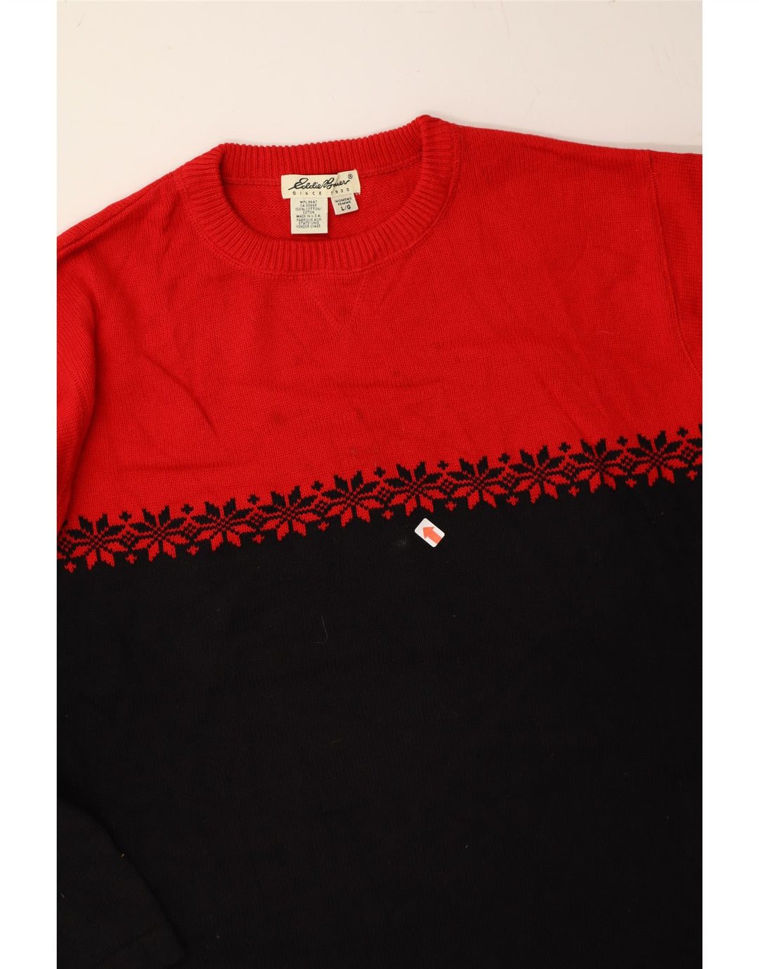 EDDIE BAUER Womens Crew Neck Jumper Sweater UK 16 Large Red Colourblock Vintage Eddie Bauer and Second-Hand Eddie Bauer from Messina Hembry 