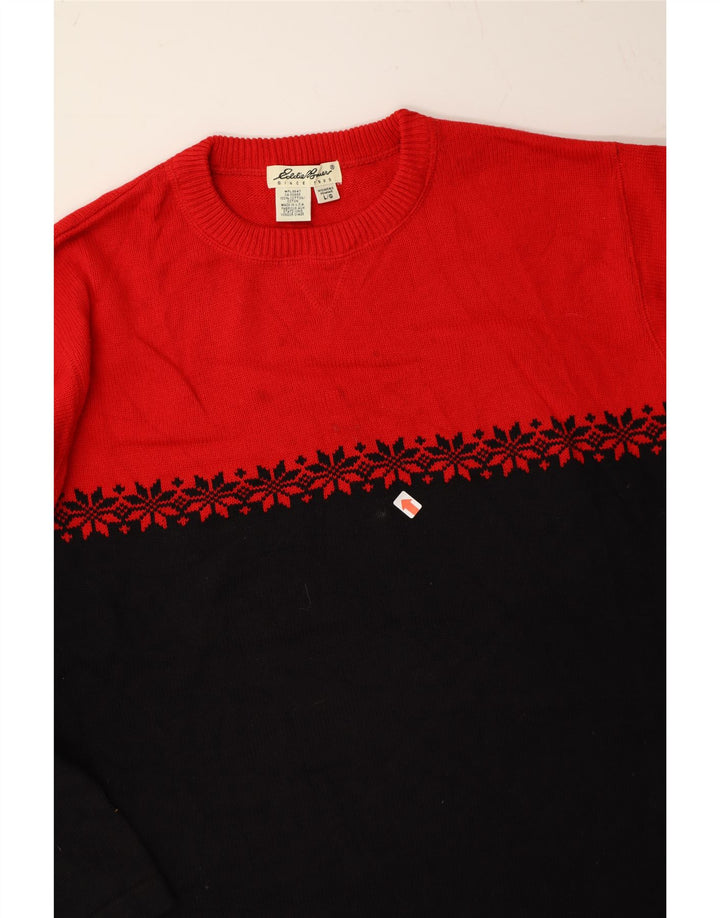 EDDIE BAUER Womens Crew Neck Jumper Sweater UK 16 Large Red Colourblock Vintage Eddie Bauer and Second-Hand Eddie Bauer from Messina Hembry 