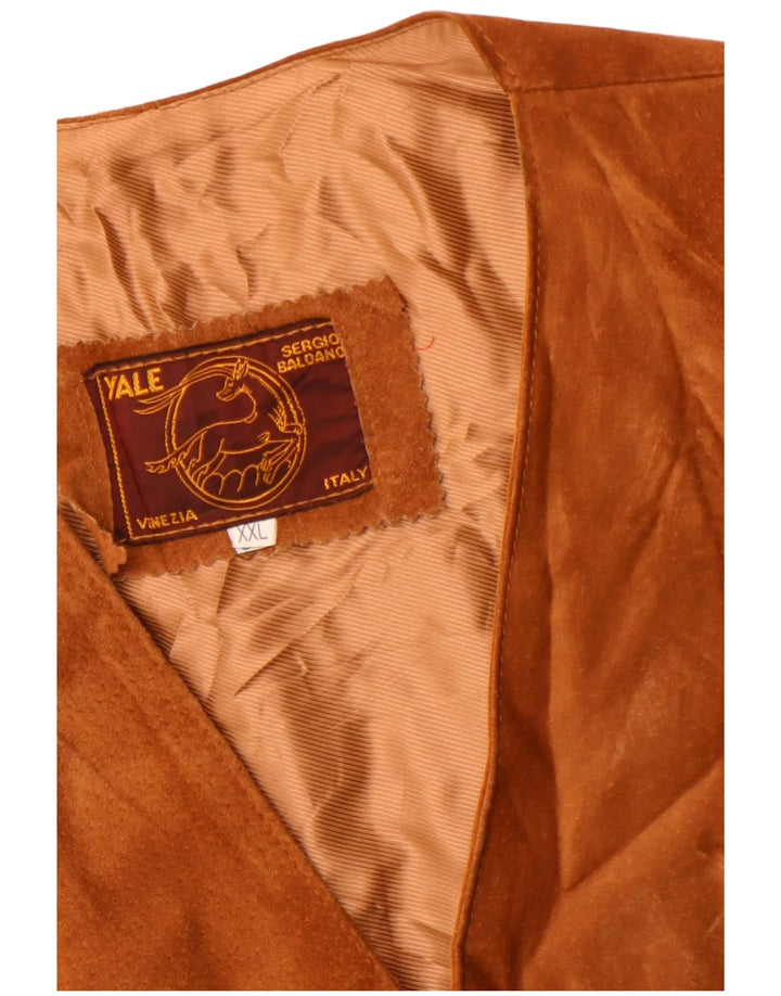 Gilet vintage in pelle scamosciata da donna UK 20 2XL in pelle marrone