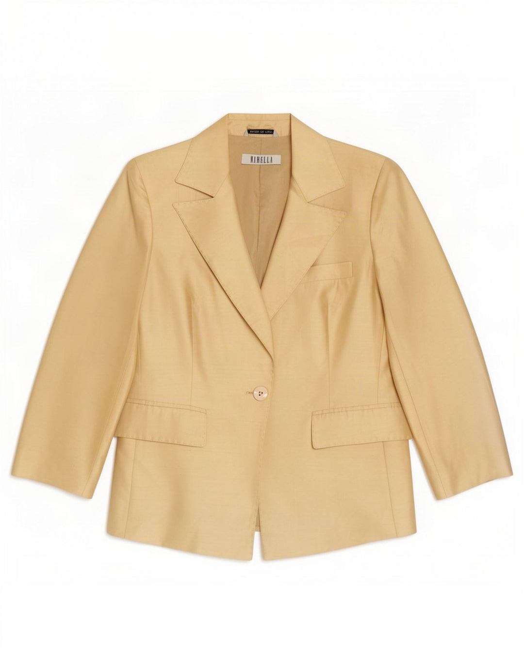 Giacca blazer da donna a 1 bottone con maniche a 3/4 Marella UK 10 piccola acetato beige