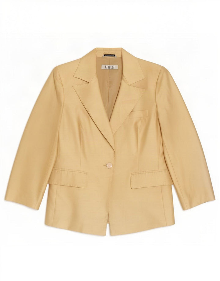 Giacca blazer da donna a 1 bottone con maniche a 3/4 Marella UK 10 piccola acetato beige