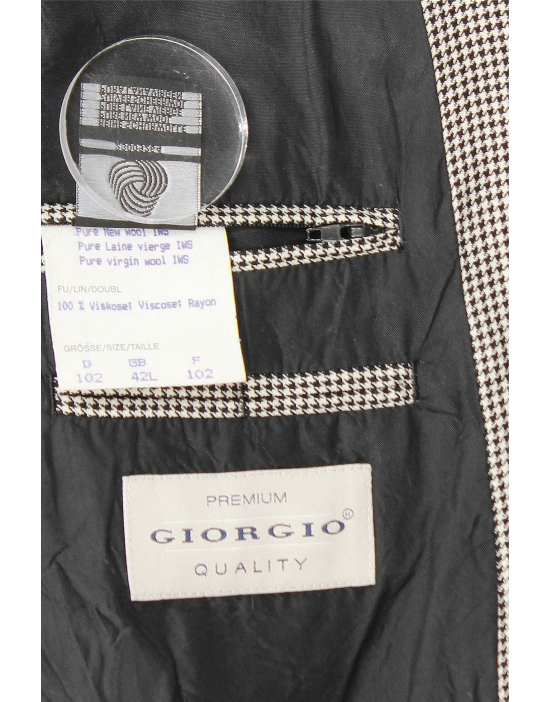 Giacca blazer da uomo a 2 bottoni VINTAGE UK 42 XL lana vergine pied de poule nera