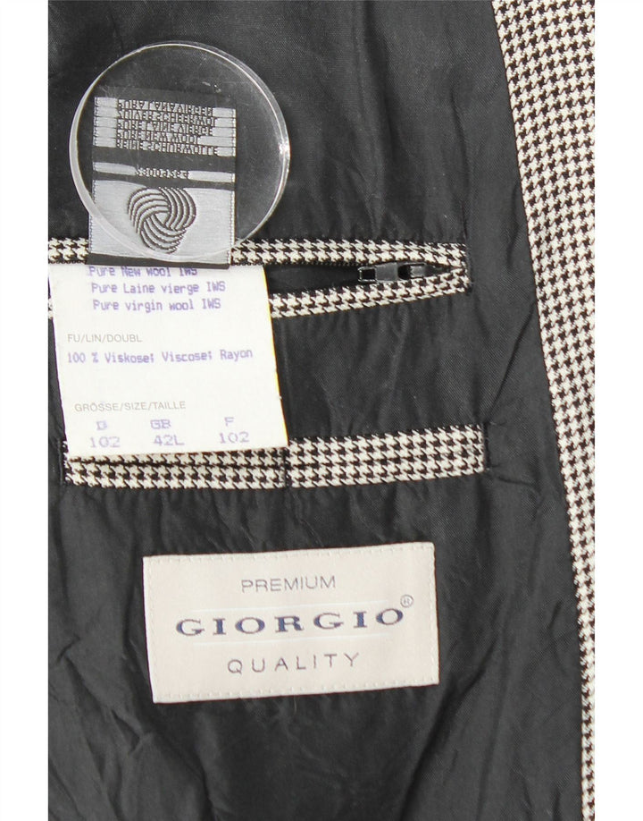 Giacca blazer da uomo a 2 bottoni VINTAGE UK 42 XL lana vergine pied de poule nera
