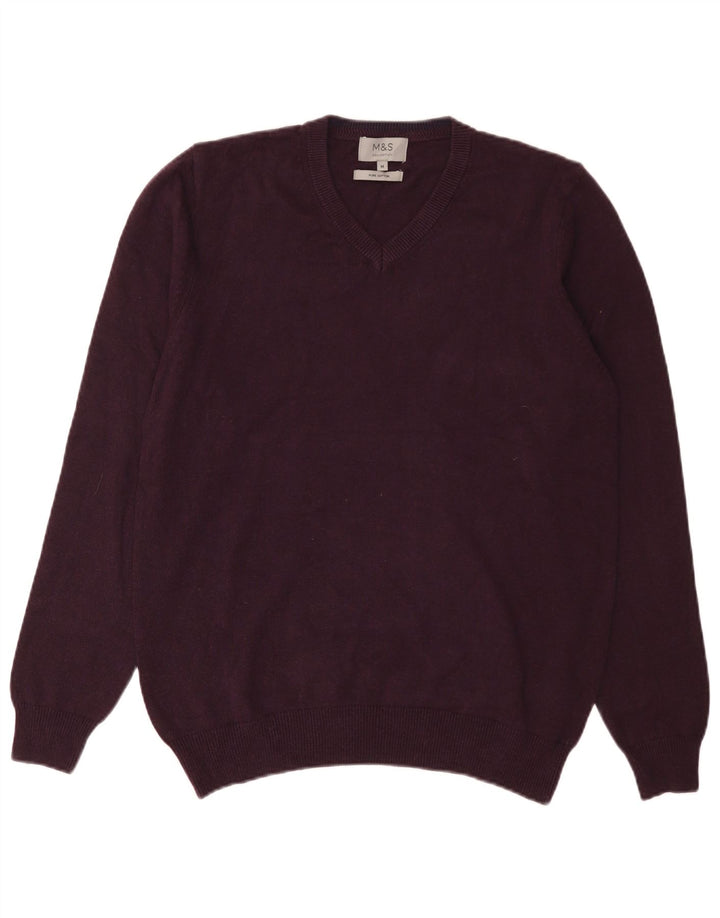 Maglione da uomo con scollo a V Marks & Spencer in cotone viola medio