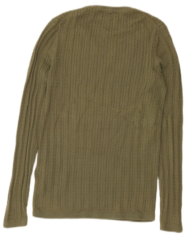 Maglione maglione girocollo da donna Tommy Hilfiger UK 12 cotone kaki medio