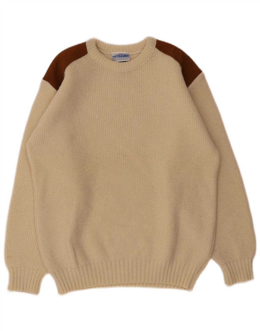 Maglione vintage da uomo girocollo in lana color block beige medio