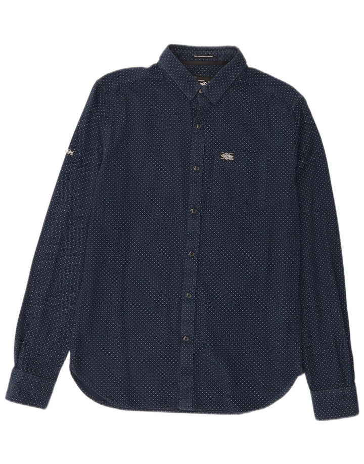 Camicia da uomo SUPERDRY in cotone maculato medio blu navy