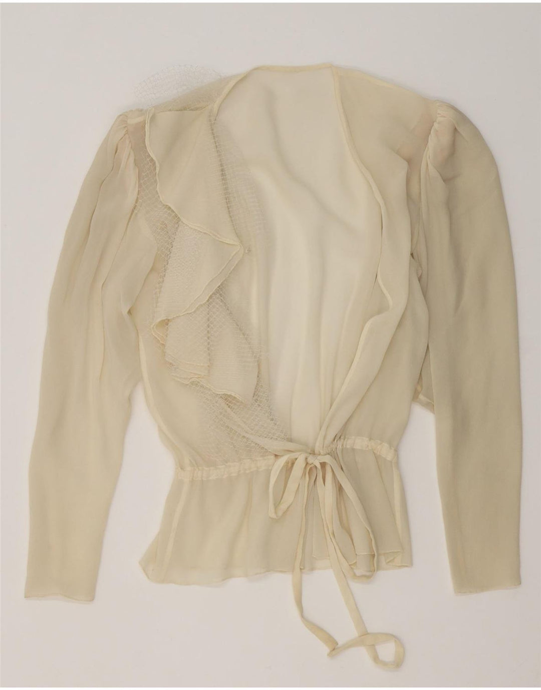 Camicetta avvolgente trasparente da donna vintage UK 16 grande bianco sporco