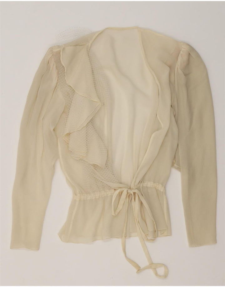 Camicetta avvolgente trasparente da donna vintage UK 16 grande bianco sporco