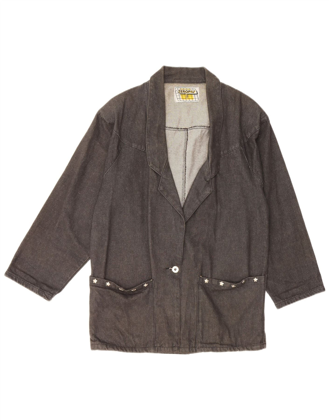 Cappotto di jeans oversize da donna vintage UK 14 cotone nero medio