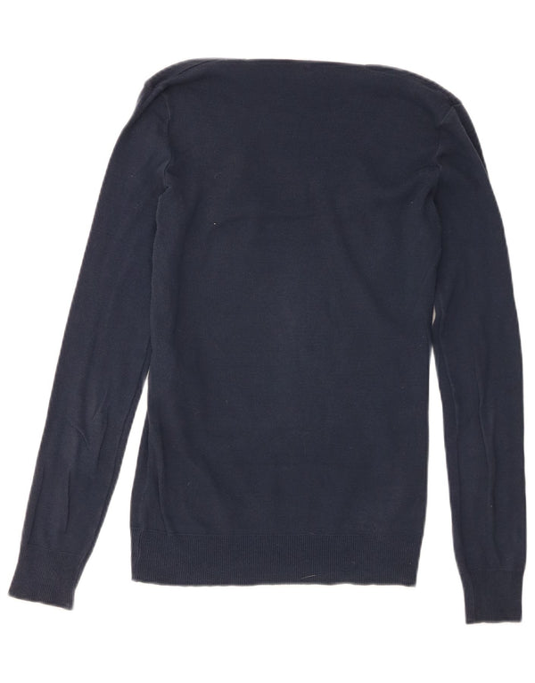 Maglione da donna con scollo a V Benetton UK 10 piccolo cotone blu navy
