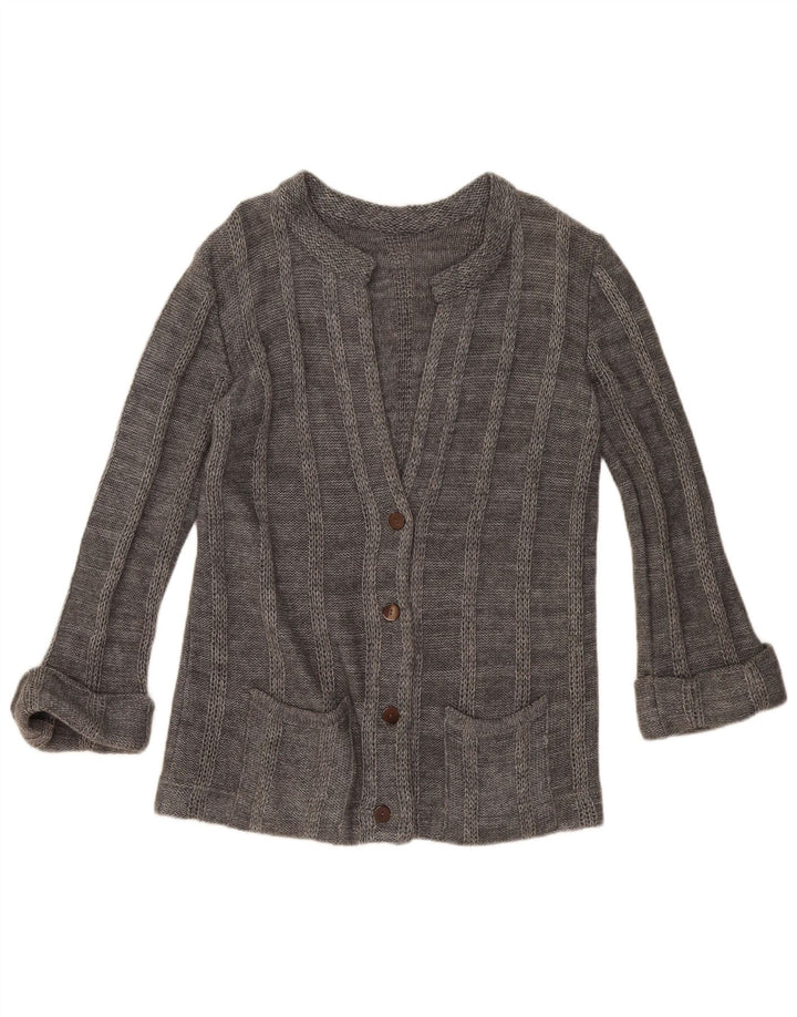 Maglione cardigan da donna vintage UK 14 grandi righe grigie