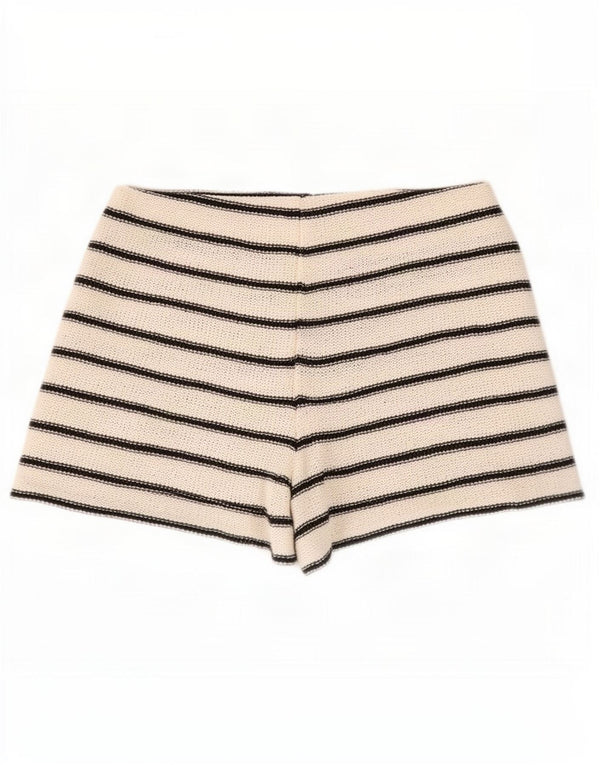 Pantaloni caldi a vita alta da donna Zara medi W28 in cotone a righe bianco sporco