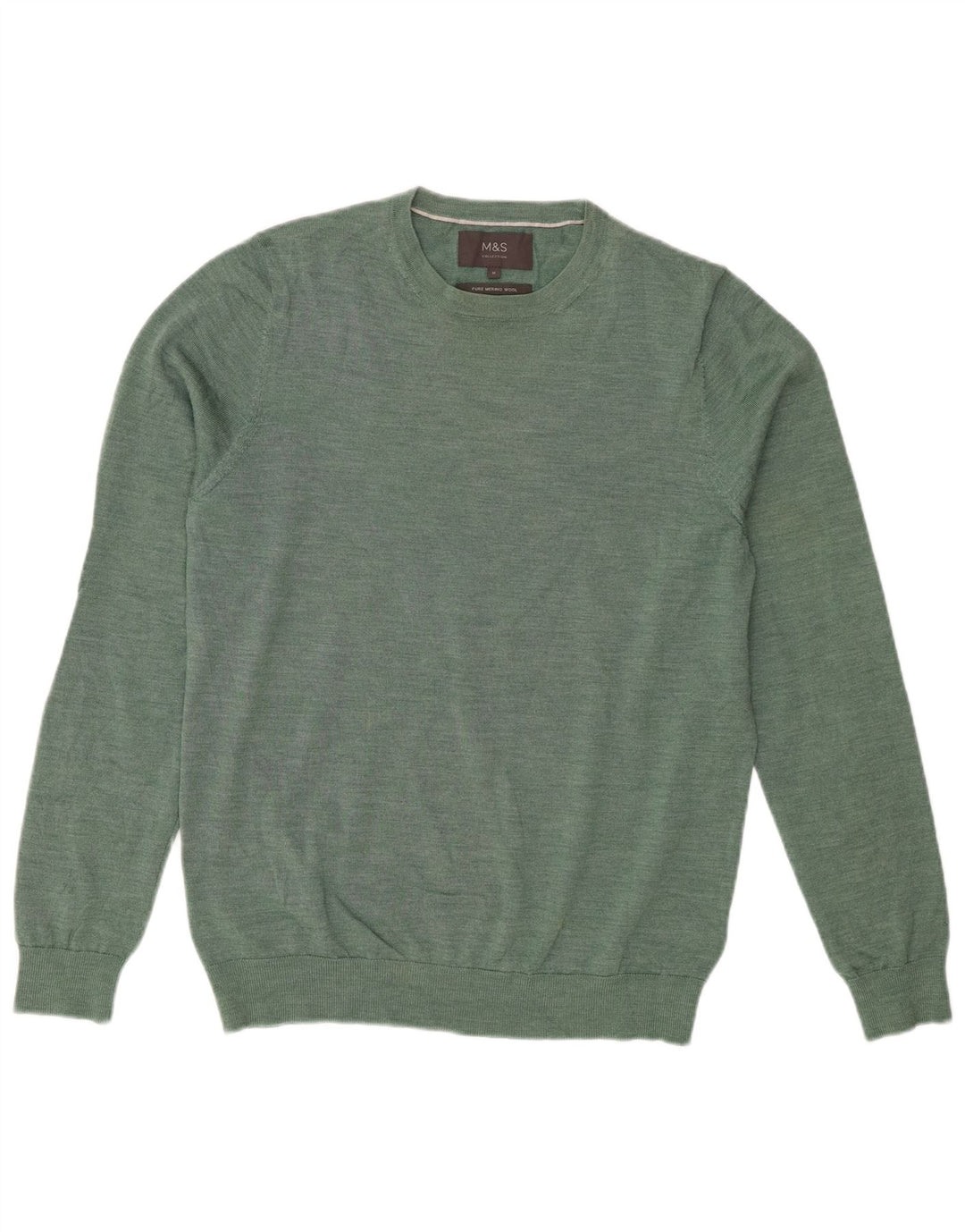 Maglione maglione girocollo da uomo Marks & Spencer verde medio in lana merino