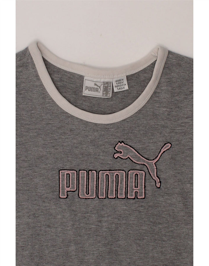 PUMA Womens Crop Graphic T-Shirt Top UK 8 Small  Grey Vintage Puma and Second-Hand Puma from Messina Hembry 