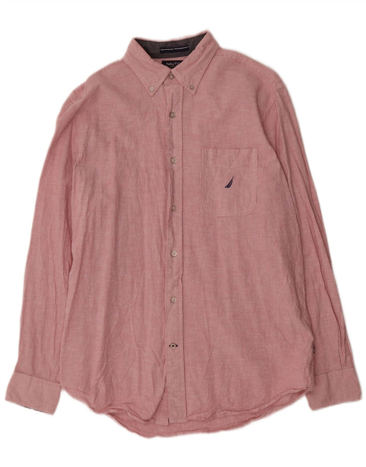 Camicia da uomo Classic Fit Nautica in cotone gessato rosso medio