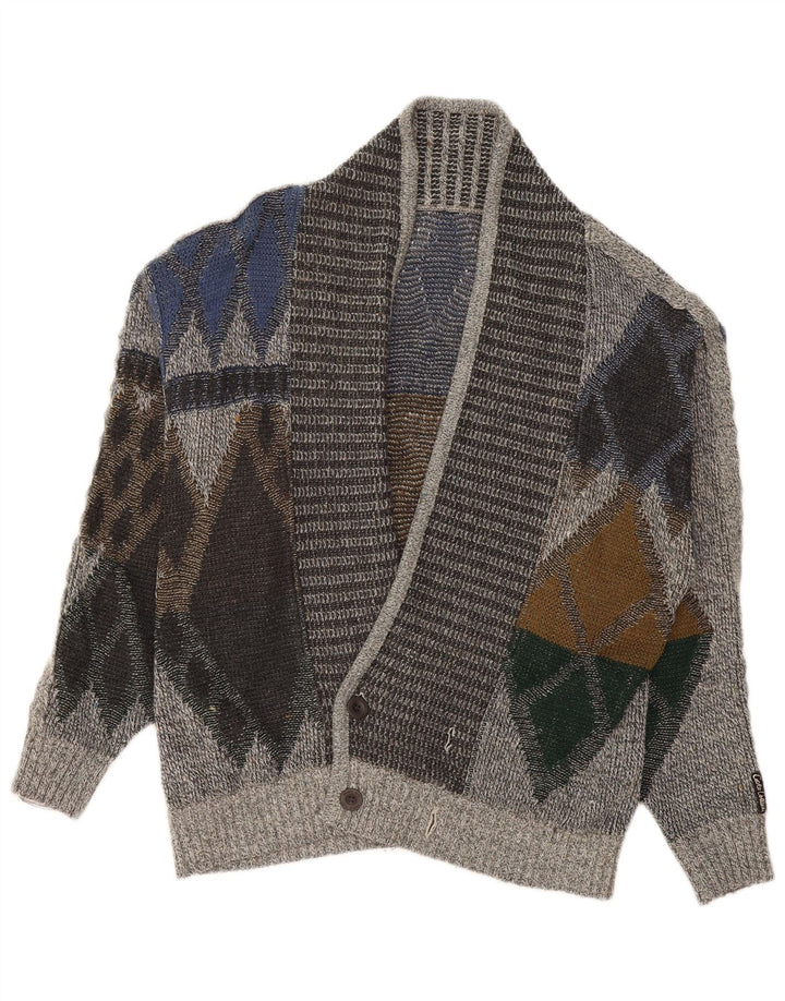 Maglione cardigan vintage da uomo IT 50 grigio medio a rombi/diamante