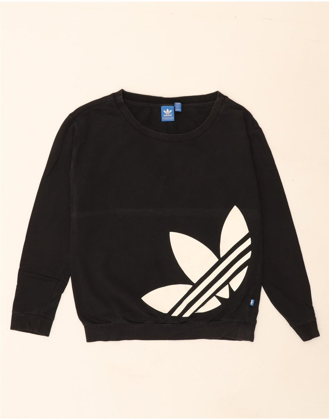 ADIDAS Womens Oversized Graphic Crew Neck Jumper Sweater UK 10 Small Black Vintage Adidas and Second-Hand Adidas from Messina Hembry 