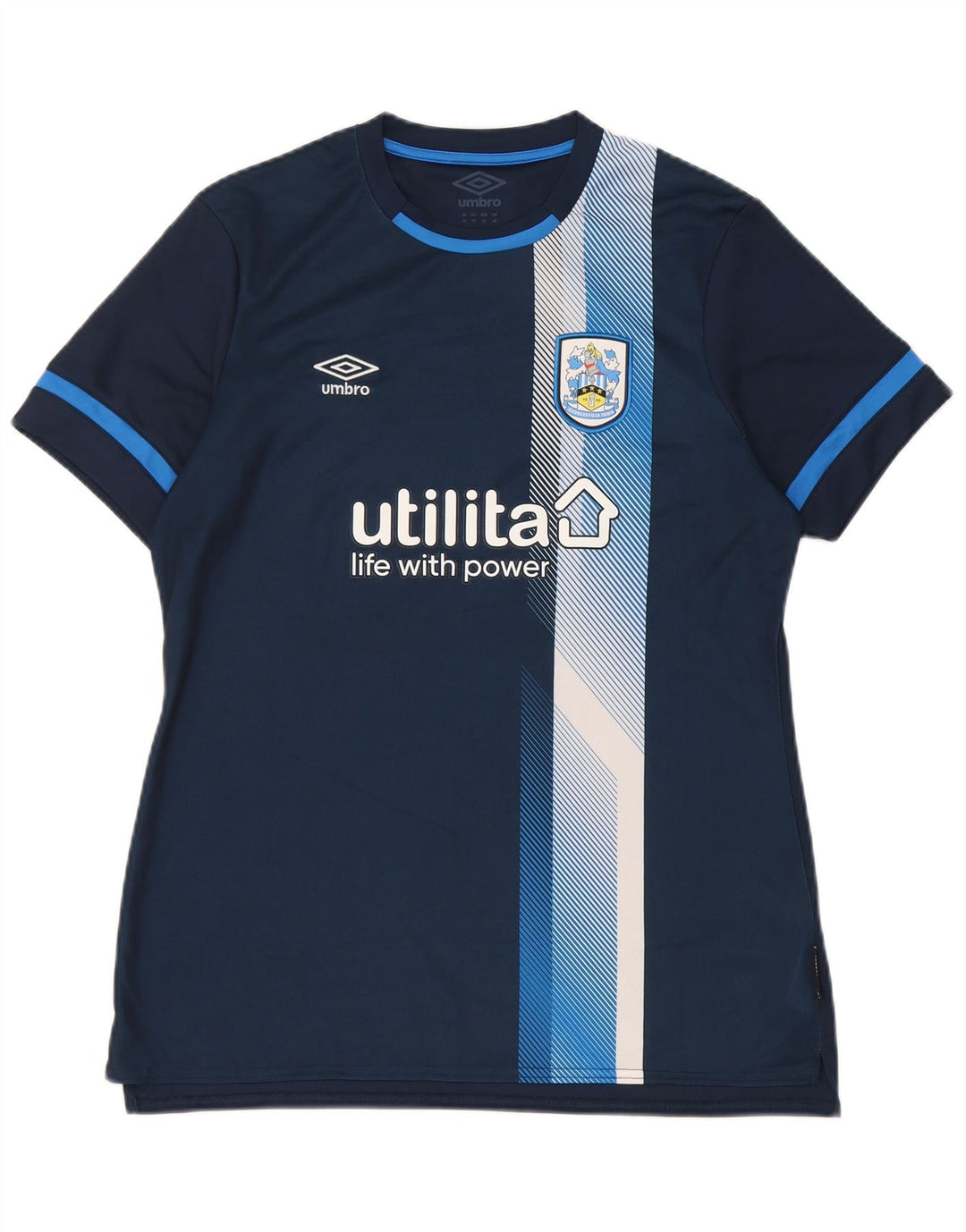 Umbro T-shirt grafica da donna Top UK 14 Large in poliestere a righe blu navy