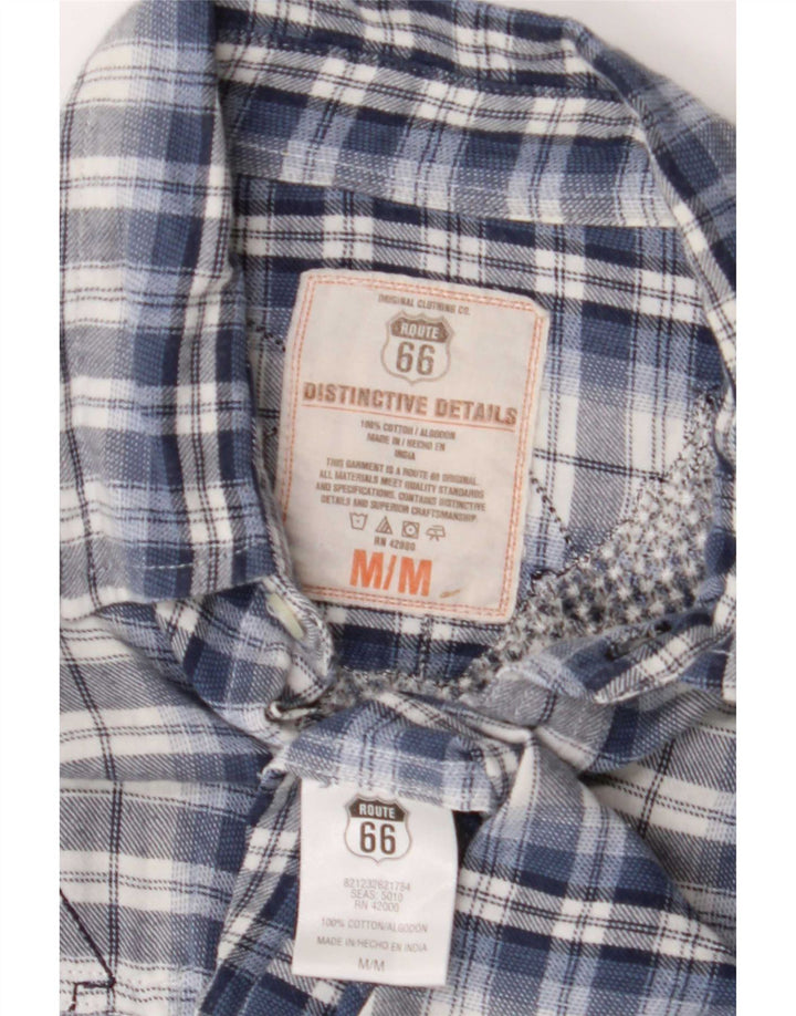 Route 66 Mens Graphic Flannel Shirt Medium Blue Check Cotton