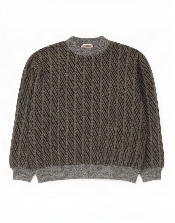 Maglione maglione girocollo da uomo Stefanel XL a righe grigie