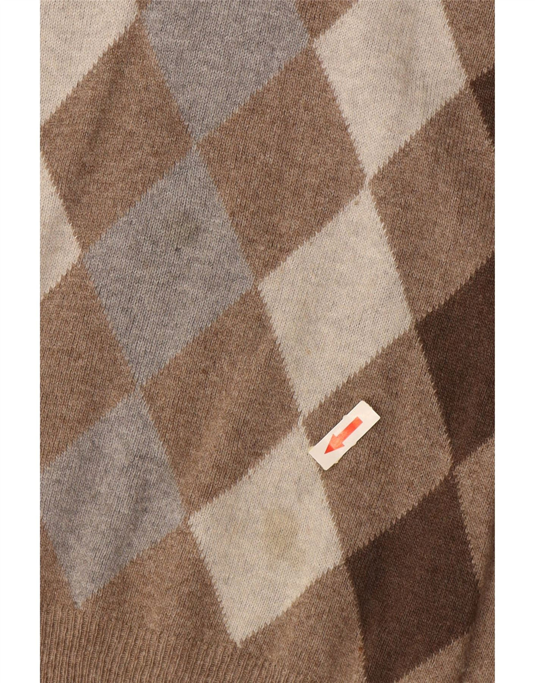 CONSENSO Maglione da uomo con scollo a V marrone medio a rombi/lana diamante