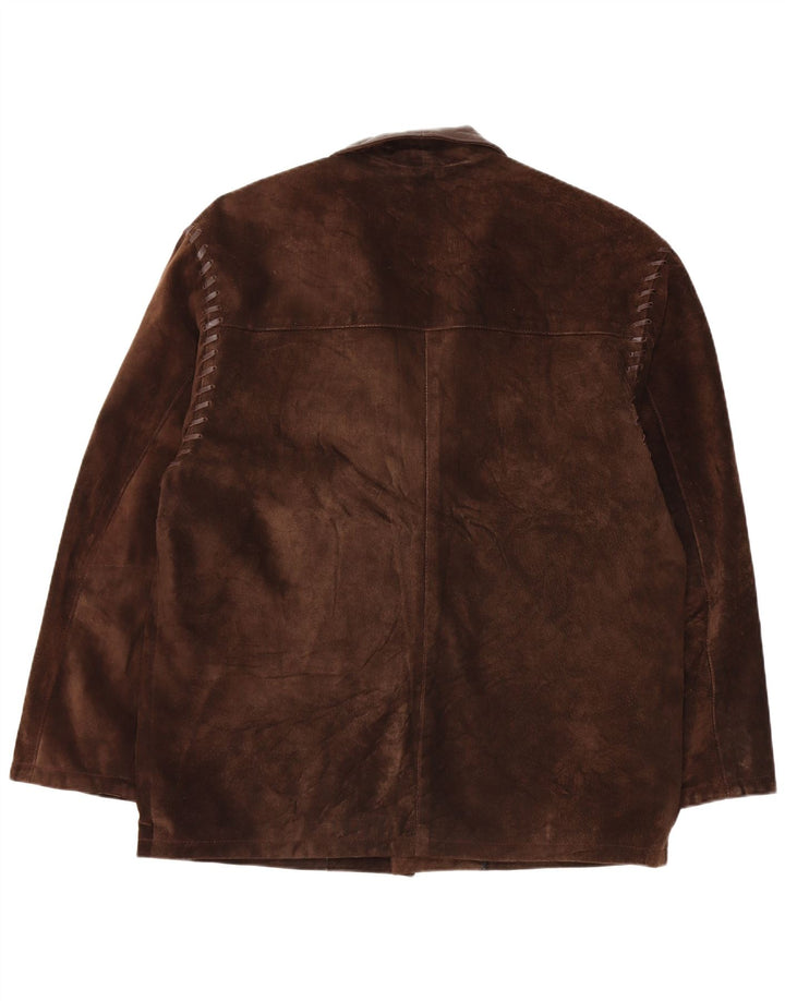 Giacca blazer vintage da donna in pelle scamosciata a 3 bottoni IT 54 2XL in pelle marrone