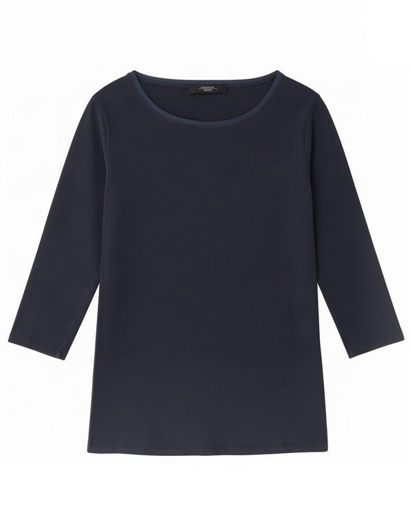 Top da weekend da donna Max Mara manica 3/4 UK 14 medio blu navy