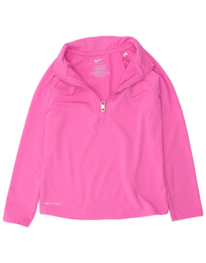 Top della tuta pullover Nike Dri Fit con zip e collo per ragazze, 5-6 anni, rosa medio