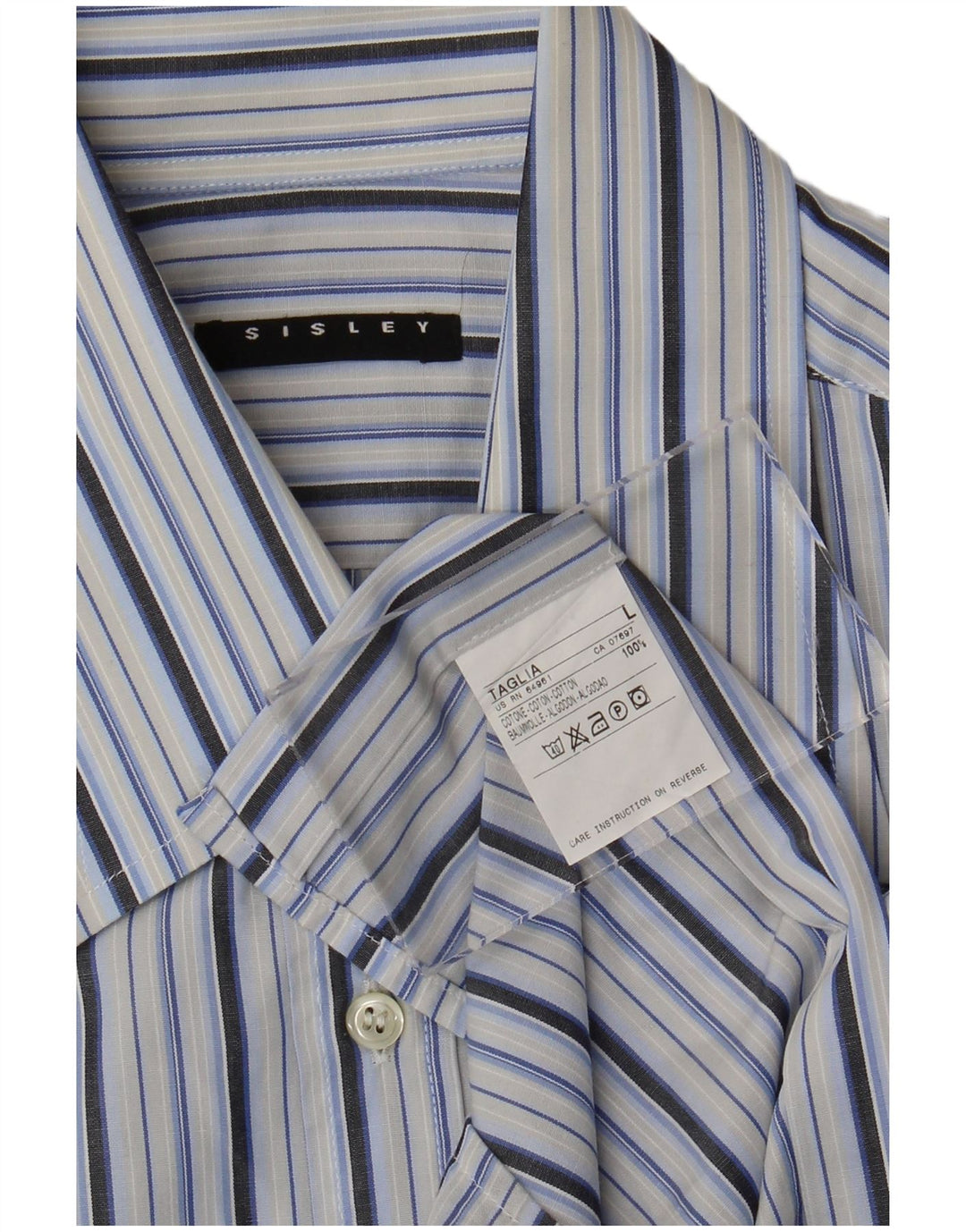 Camicia uomo manica corta Sisley cotone rigato grande blu