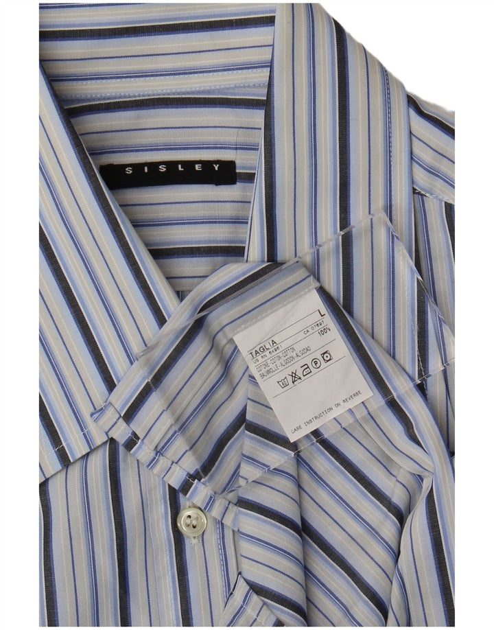 Camicia uomo manica corta Sisley cotone rigato grande blu
