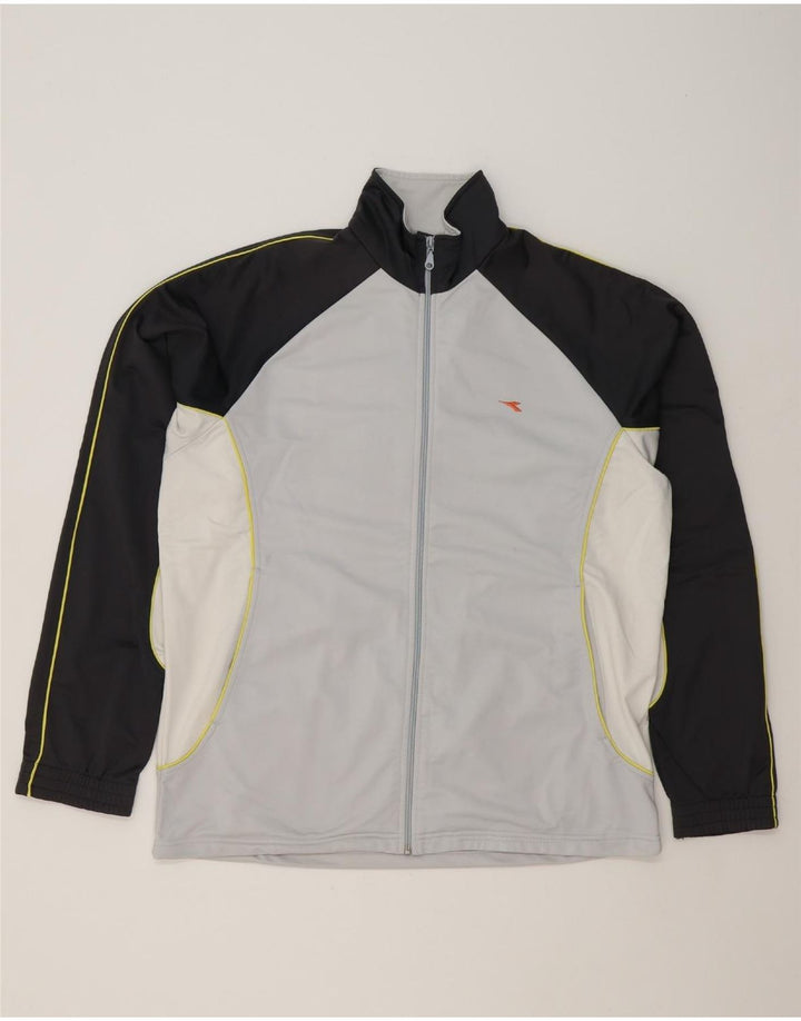 DIADORA Mens Tracksuit Top Jacket 2XL Grey Colourblock Polyester Vintage Diadora and Second-Hand Diadora from Messina Hembry 