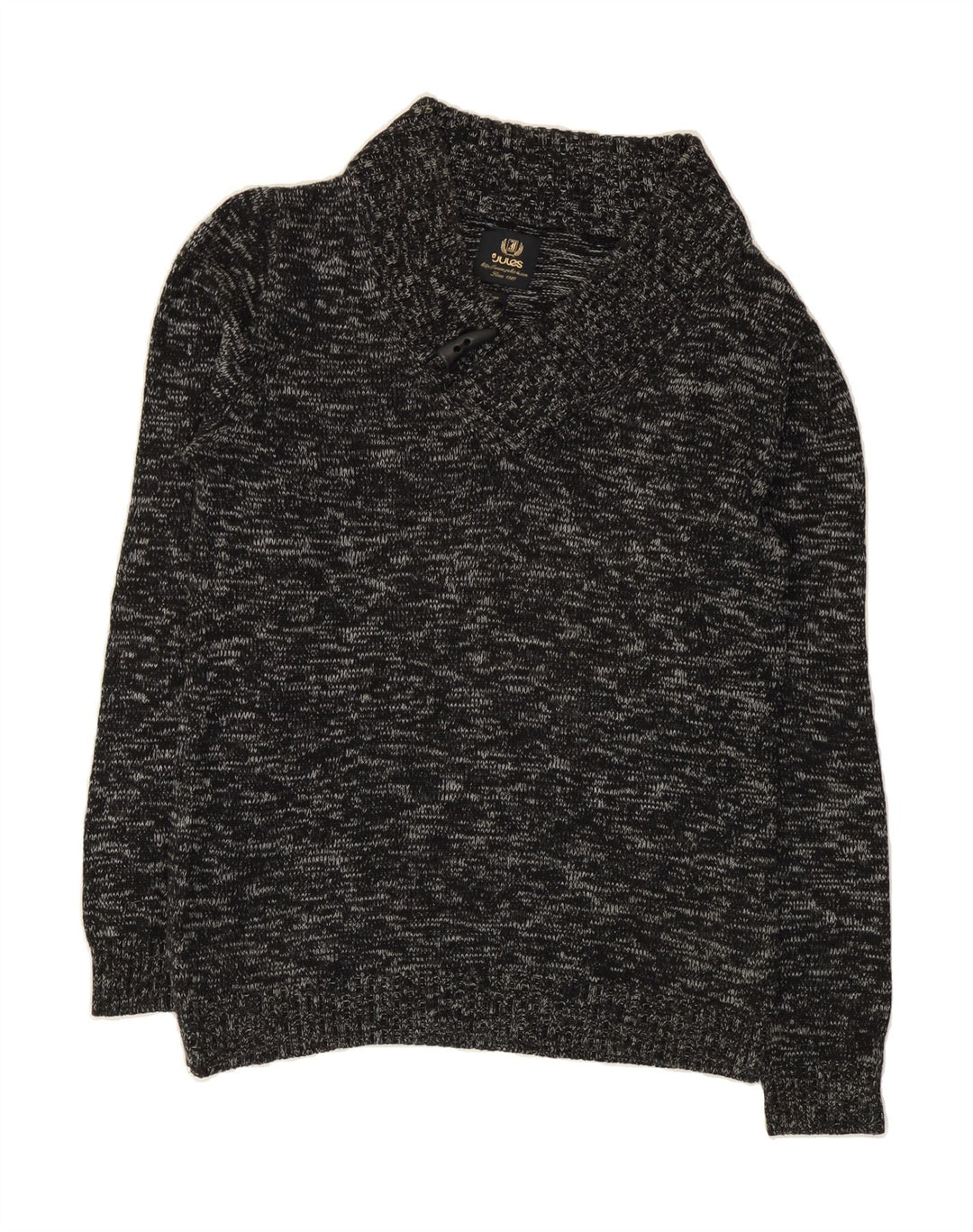 JULES Mens V-Neck Jumper Sweater Large Black Flecked Cotton Vintage Jules and Second-Hand Jules from Messina Hembry 