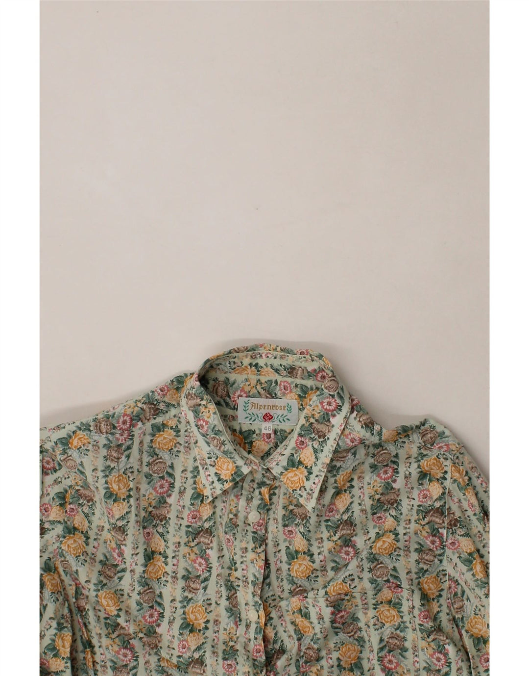 VINTAGE Womens Shirt EU 42 XL Green Floral Vintage Vintage and Second-Hand Vintage from Messina Hembry 